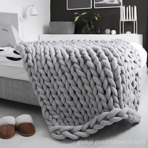 Blanket & Throw Hand Woven Polyester Chunky Knit Yarn Throw Blanket Factory